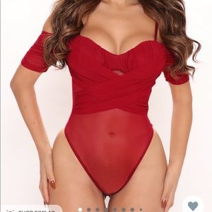 Fashion Nova All the Sass Mesh Bodysuit.Burgundy.